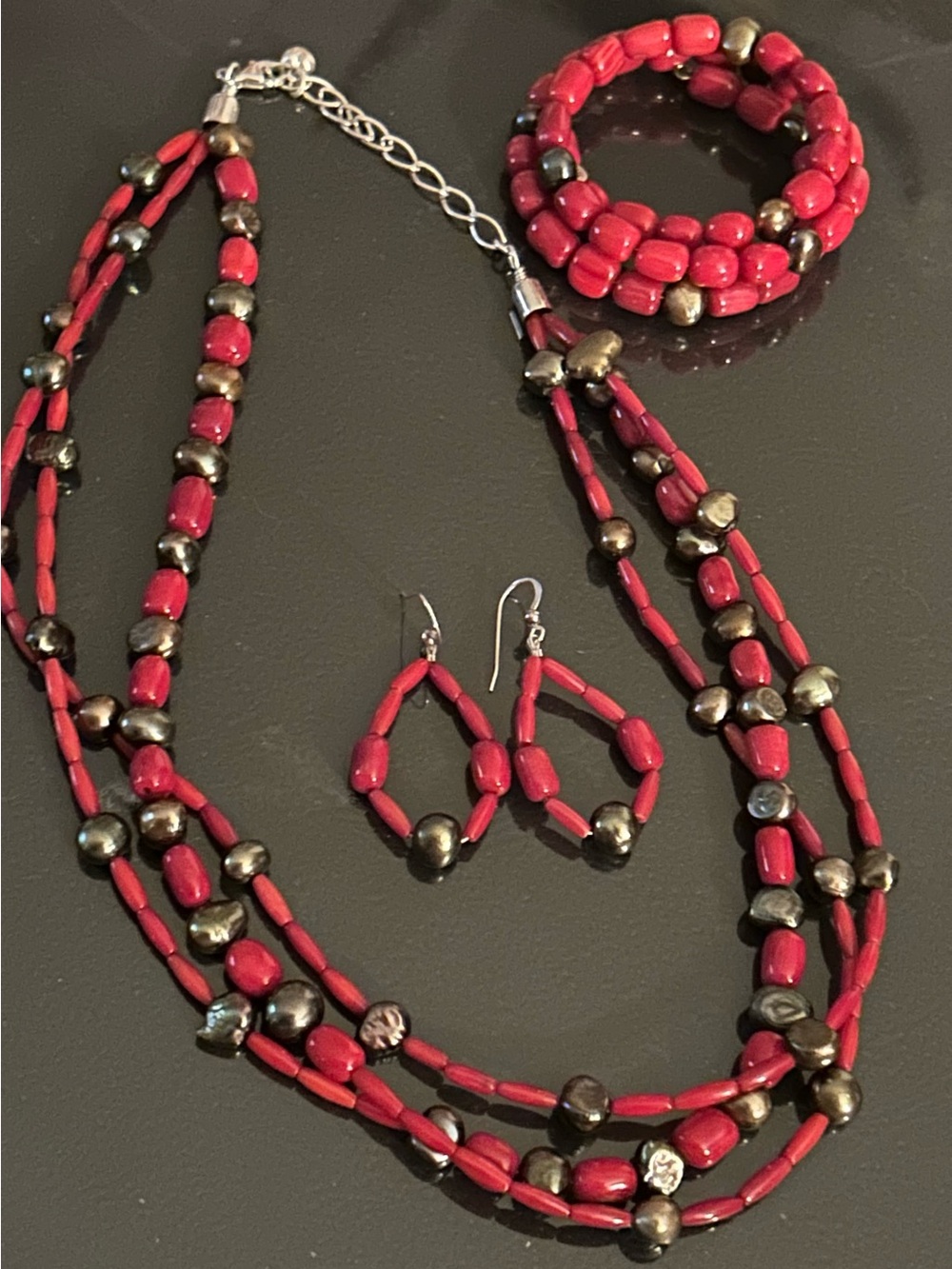 DTR Jay King Red Coral and pearl necklace set